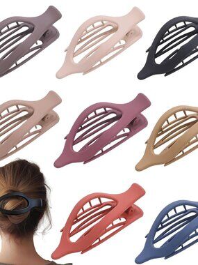 8 Pack Flat Hair Clips for Women,Matte No Crease Flat Claw Clips, Large Strong H
